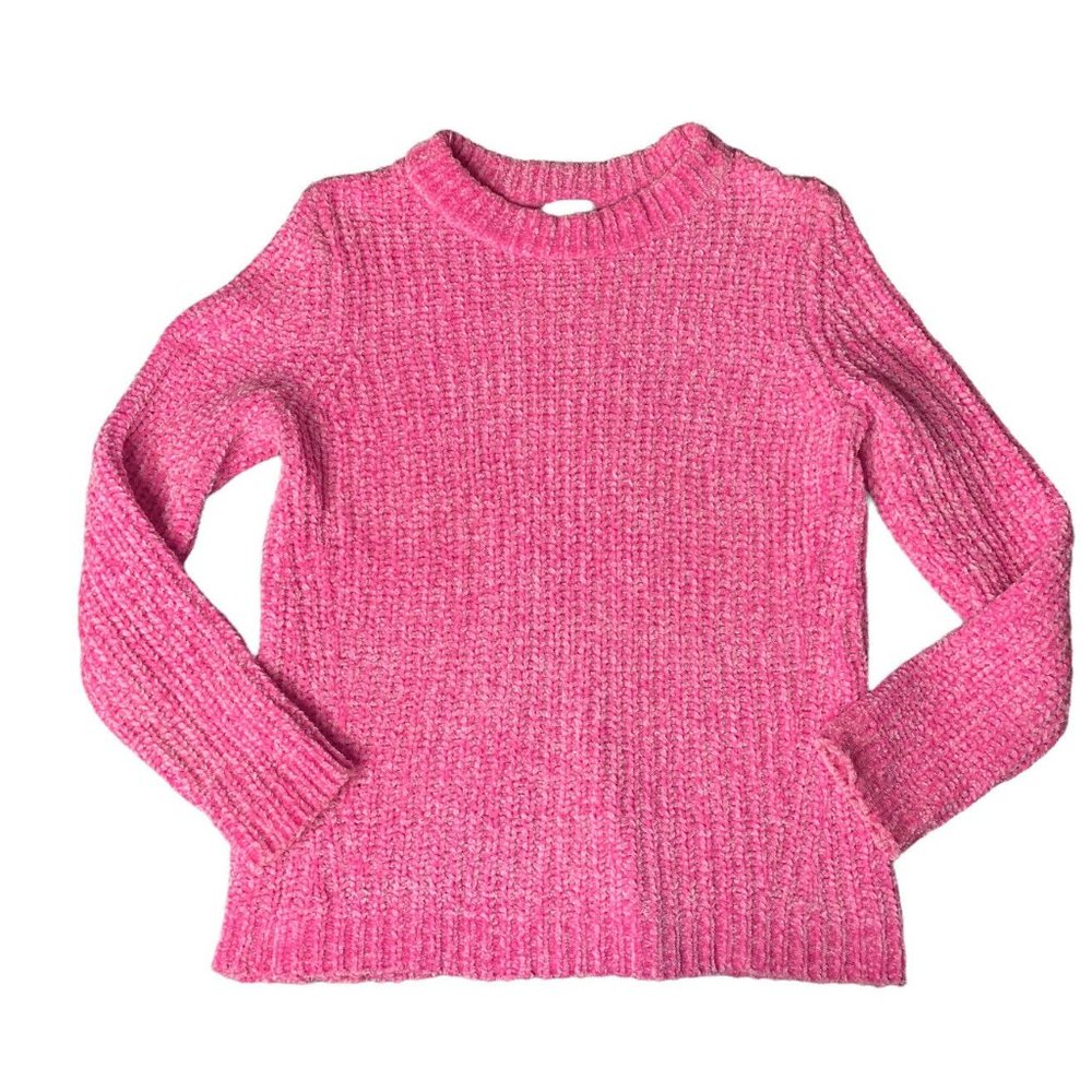 TALBOTS Chenille Sweater M Petite Pink Soft Crew Neck Pullover Long Sleeve Soft